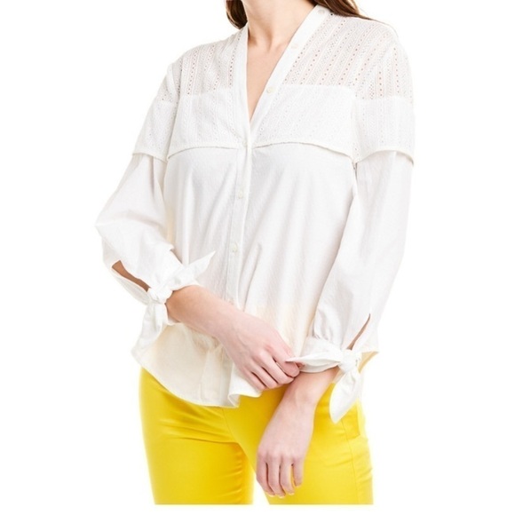 𝅺weekend MAX MARA White Eyelet Top With Tie Sleeves - Picture 1 of 9